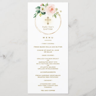 Elégant Aquarelle Rose Blush Floral Baptism Menu