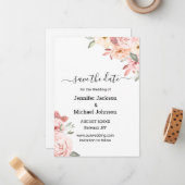 élégant aquarelle rose floral enregistrer la carte (Devant/Arrière en situation)