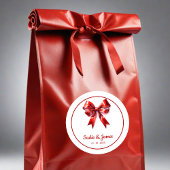 Elégant Aquarelle Rouge Bow Wedding Favor Sticker