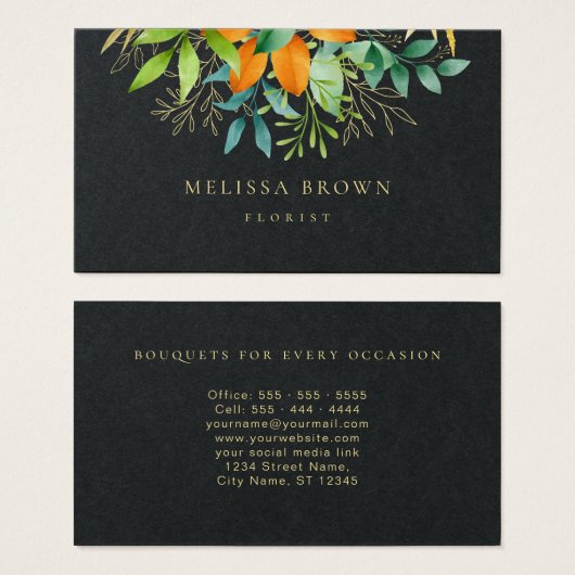 Elégant Aquarelle Verdure Botanique Luxe Noir (Devant & derrière)