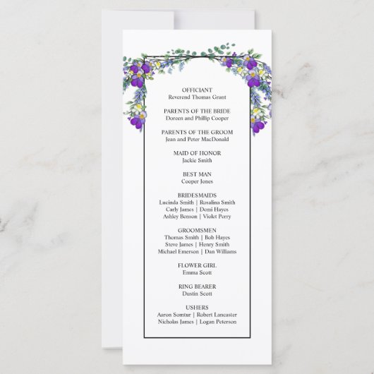 Elégant aquarelle violet lavande programme de mari (Dos)