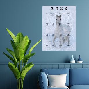 Elegant Arabisch Wit Paard in Sneeuw 2024 Kalender Poster