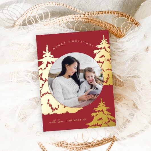 Élégant arbre de Noël rouge Deux vacances photo