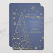 Elégant Arbre d'or Noël Invitation (Devant / Derrière)