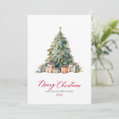 Élégant Arbre Rouge Script non photo Cartes de Noë (Debout devant)