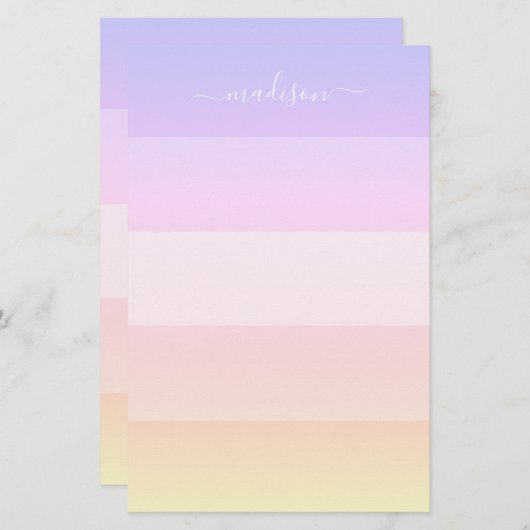 Élégant arc-en-ciel rayé nom papeterie (Devant / Derrière)