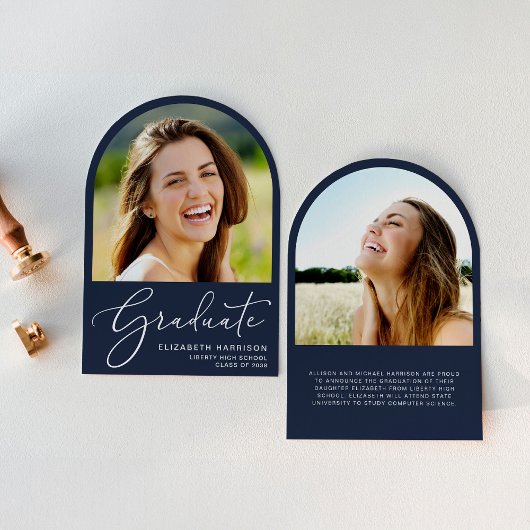 Elégant Arc Photo Blue Graduation Faire-part