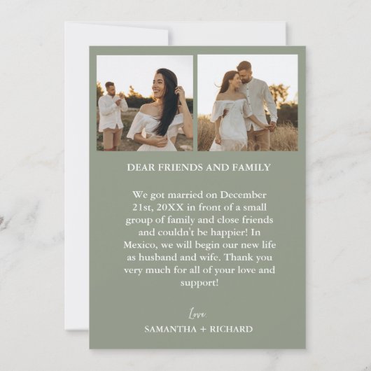 Élégant Arc Sage Green Elopement faire-part (Dos)