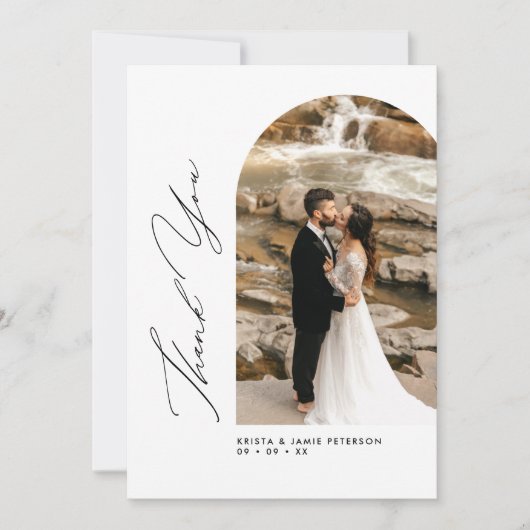 Elégant Arc & Script Photo Mariage Carte de remerc (Devant)