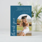 Elegant Arch Afstuderen Blauwgroen blauw fotoscrip Bedankkaart (Staand voorkant)