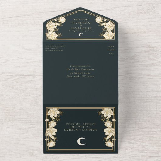 Elegant Arch Art Nouveau Wedding All In One Uitnodiging (Buitenkant)