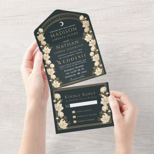 Elegant Arch Art Nouveau Wedding All In One Uitnodiging (Afscheurbaar)