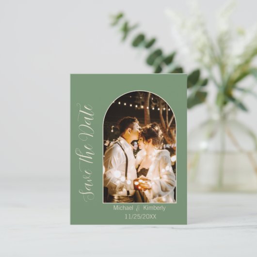 Elegant Arch-foto met script Save The Date (Staand voorkant)