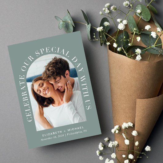 Elegant Arch Foto QR Code Sage All in One Weddensc Kaart