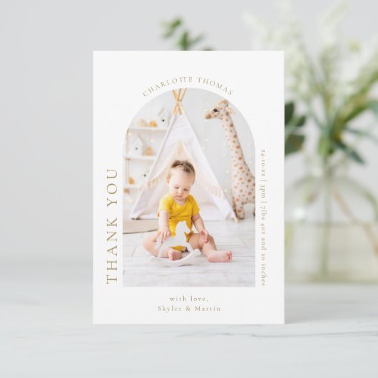 Elegant Arch Hartelijk dank Grafisch Baby shower H Bedankkaart (Staand voorkant)
