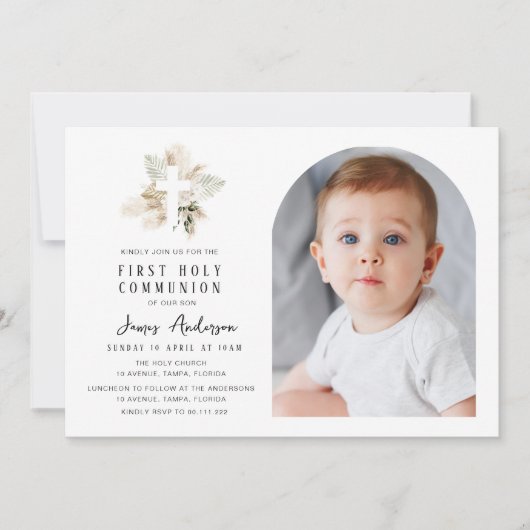 Elegant arch photo first holy communion invitation (Devant)