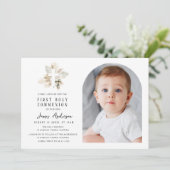 Elegant arch photo first holy communion invitation (Debout devant)