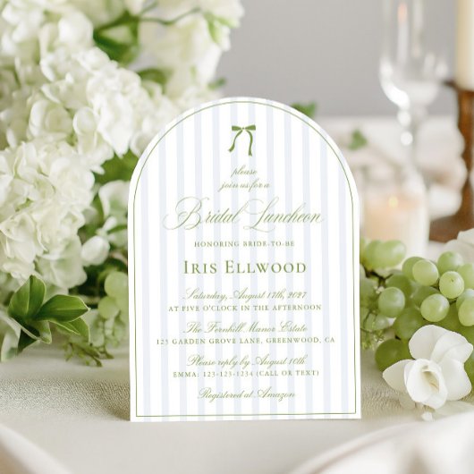 Elegant Arch Sage Green & Blue Bridal Luncheon Kaart