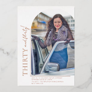 Elegant Arch Shape 30 en Flirty Photo Roos Gold Folie Uitnodiging