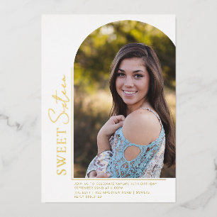 Elegant Arch Shape Sweet 16 Roos Gold Photo Folie Folie Uitnodiging