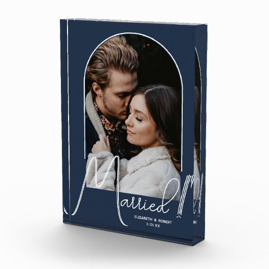 Elegant Arch Wedding Navy Blue Fotoblokken (Rechts)