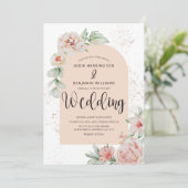 Elegant Arched | Veerpeach Floral Wedding Kaart (Staand voorkant)