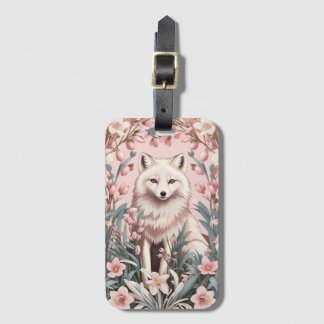 Elegant Arctic Fox Pink Floral Bagagelabel