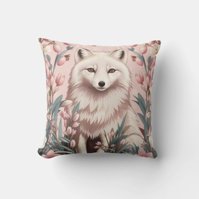 Elegant Arctic Fox Pink Floral Kussen (Voorkant)