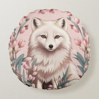 Elegant Arctic Fox Pink Floral Rond Kussen