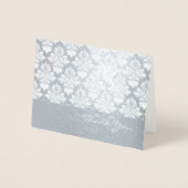 Elégant Argent Foil Damask Merci Carte de note (Devant)