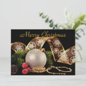 Élégant Argent Or Noir Carte de Vœux de Noël Fêtes (Debout devant)