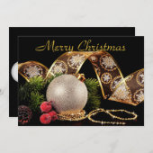 Élégant Argent Or Noir Noël Carte de Vœux (Devant / Derrière)