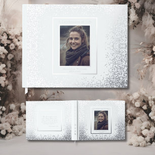 Elégant Argent Real Foil Funeral Livre d'invités P