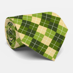 Elegant Argyle patroon in groene en gele diamant Stropdas