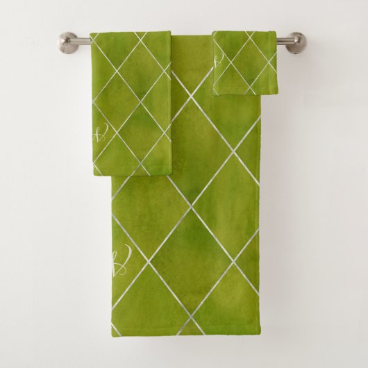 Élégant Argyle Wasabi Vert Grille Monogramme Argen (En situation)