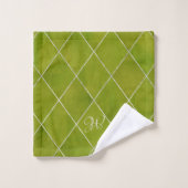 Élégant Argyle Wasabi Vert Grille Monogramme Argen (Gant de toilette)