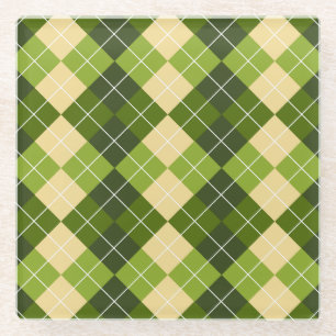 Elegant Argylepatroon in groene en gele diamant Glazen Onderzetter