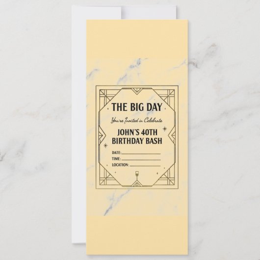 Elegant Art Deco Birthday Invitation on Marble Bac (Devant)
