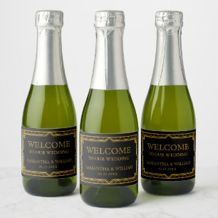 Elegant Art Deco Black Gold Wedding Champ Sparkling Wijnetiket