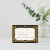 Elegant Art Deco Black Gold Wedding Enclo Informatiekaartje (Staand voorkant)