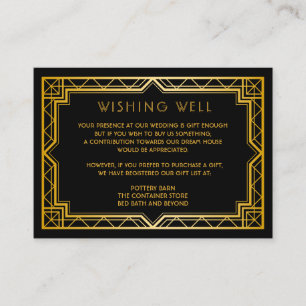 Elegant Art Deco Black Gold Wedding Enclo Informatiekaartje
