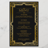 Elegant Art Deco Black Gold Wedding Menu (Voorkant)