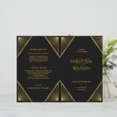  Elegant Art Deco Black Gold Wedding Progra (Staand voorkant)