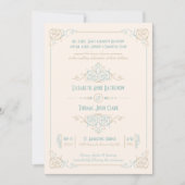 Elégant Art Déco Bleu & Crème Mariage Invitations (Devant)