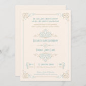 Elégant Art Déco Bleu & Crème Mariage Invitations (Devant / Derrière)