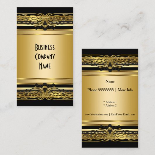 Elégant Art Déco Carte de visite Gold Noir (Devant / Derrière)