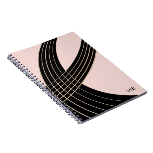 Elegant Art Deco Curves Patroon met Monogram Notitieboek (Rechterzijde)