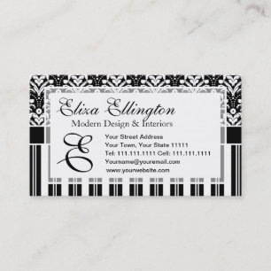 Elegant Art Deco  Floral Damask en Stripes Visitekaartje