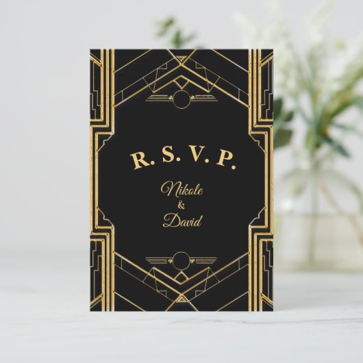 Elegant Art Deco Gatsby R.S.V.P. Kaart (Staand voorkant)