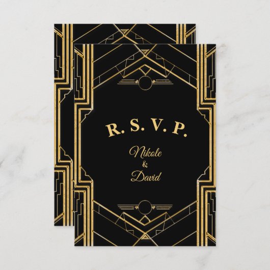 Elegant Art Deco Gatsby R.S.V.P. Kaart (Voorkant / Achterkant)